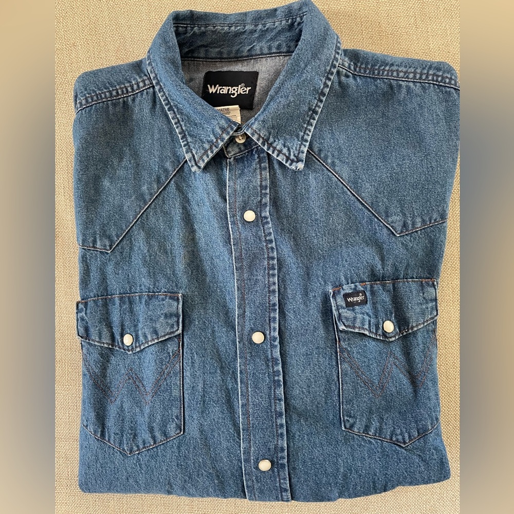 Wrangler Vintage Substantial Denim Western Cut Sport Shirt in Blue Size 2XT